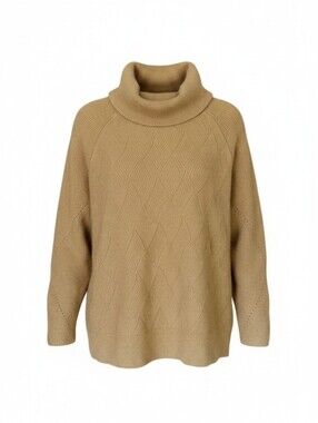 "Talbots Tan Camel Cotton Blend Cowl Neck Sweater Ribbed Knit Cozy Fall XL"
